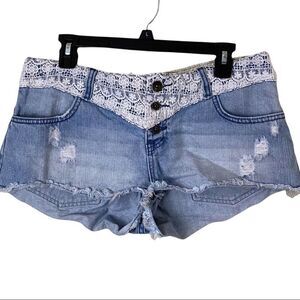 Denim Cut Off Lace Accent Shorts By Elements Size 30